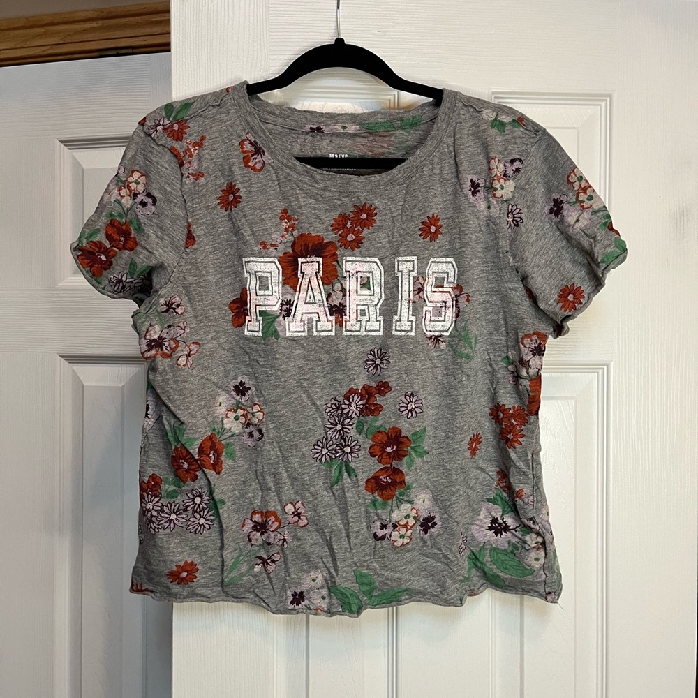 Maeve by Anthropologie Gray Floral Tee